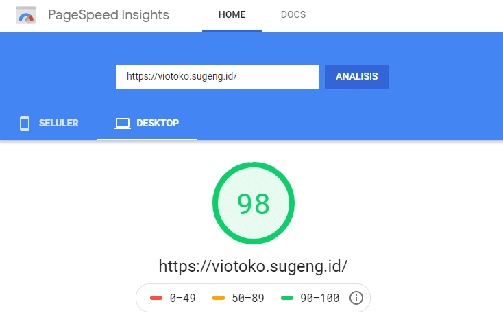 Template Toko Online VioToko PageSpeed Desktop